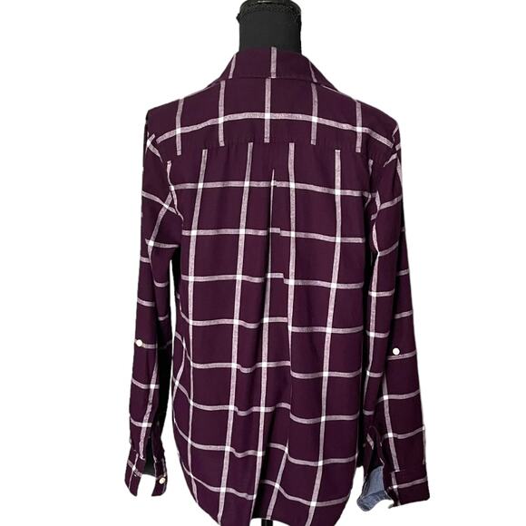 Tommy Hilfiger Women's Purple Long Sleeve Plaid Collared Button Front Top Blouse - Picture 3 of 11